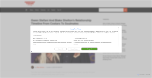 Security scan screenshot of https://www.countrythangdaily.com/gwen-stefani-and-blake-sheltons-relationship-timeline-from-costars-to-soulmates/