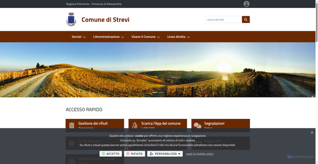 Security scan screenshot of https://www.comune.strevi.al.it/it-it/home