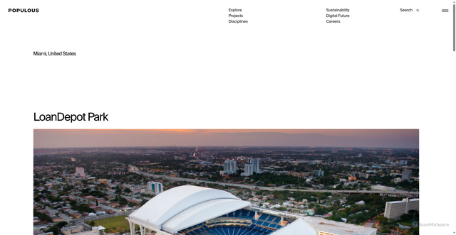 Security scan screenshot of https://populous.com/projects/marlins-park