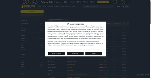 Security scan screenshot of https://tabs.ultimate-guitar.com