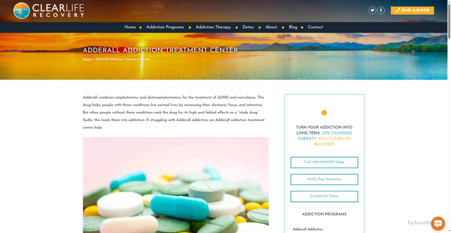 Security scan screenshot of https://clearliferecovery.com/adderall-addiction-rehab/