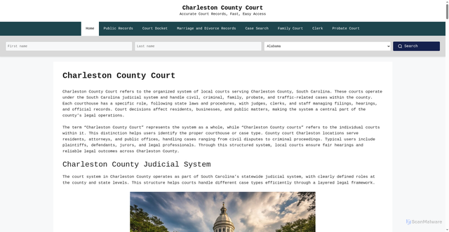 Security scan screenshot of https://charlestoncountycourts.org/