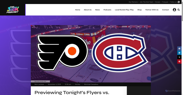 Security scan screenshot of https://thesickpodcast.com/previewing-tonights-flyers-vs-canadiens-game/