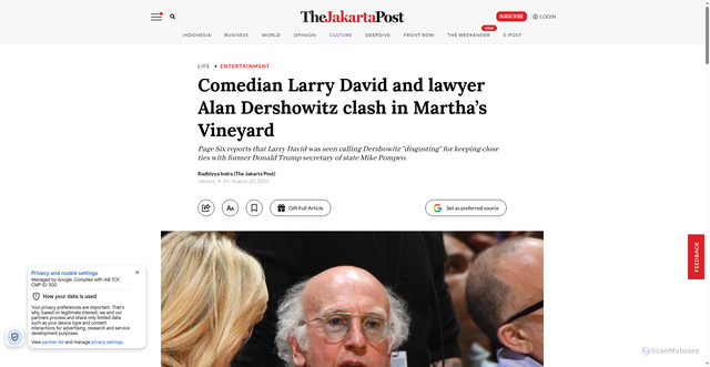 Security scan screenshot of https://www.thejakartapost.com/life/2021/08/20/comedian-larry-david-and-lawyer-alan-dershowitz-clash-in-marthas-vineyard