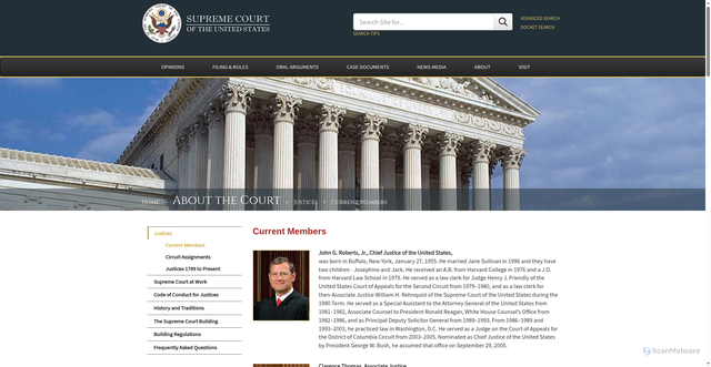 Security scan screenshot of https://www.supremecourt.gov/about/biographies.aspx