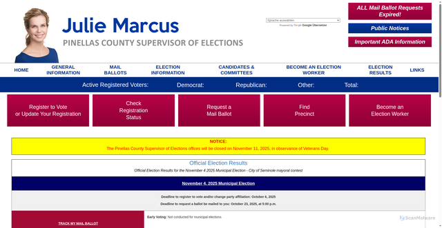 Security scan screenshot of https://www.votepinellas.gov/