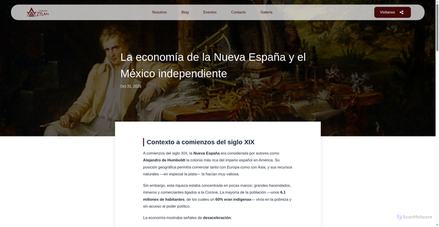 Security scan screenshot of https://aztlan-landing.pages.dev/blog/la_econom%C3%ADa_de_la_nueva_espa%C3%B1a_y_el_m%C3%A9xico_independiente/