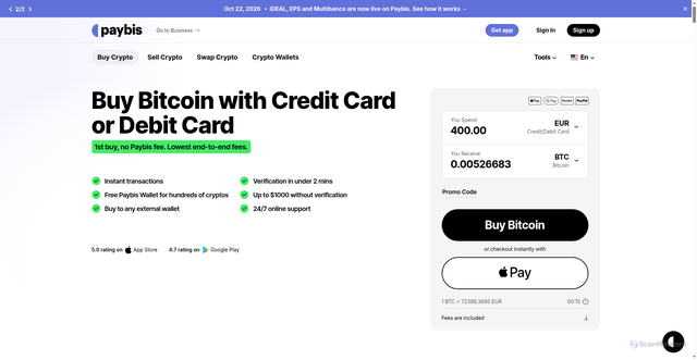 Security scan screenshot of https://paybis.co.uk/