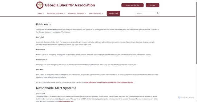 Security scan screenshot of https://georgiasheriffs.org/law-enforcement-resources/public-alerts/