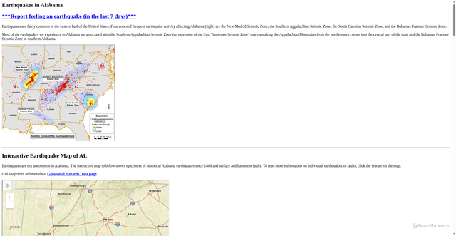 Security scan screenshot of https://gsa.state.al.us/Scripts/GSAOGB/gsa/geologic/hazards/earthquakes/alquakes.html