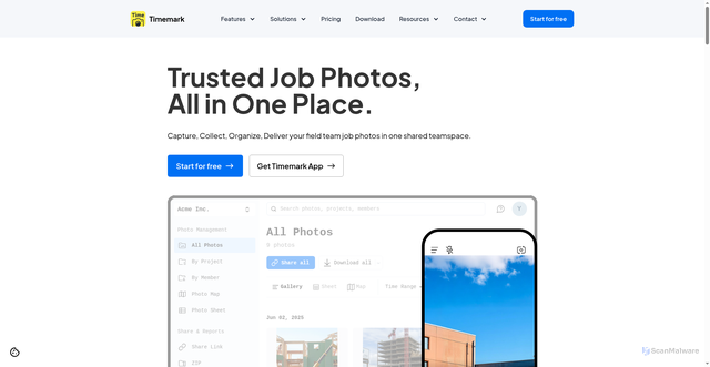 Security scan screenshot of https://timemark.com
