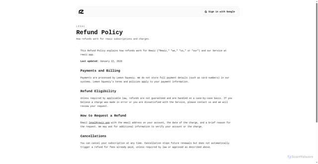 Security scan screenshot of https://rewiz.app/refunds