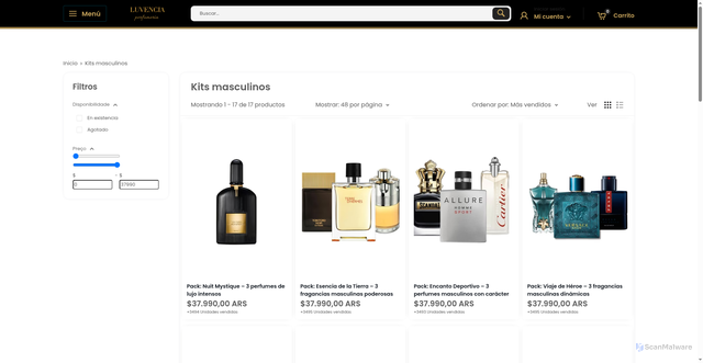 Security scan screenshot of https://luvenciaperfumeria.shop/collections/kits-masculinos