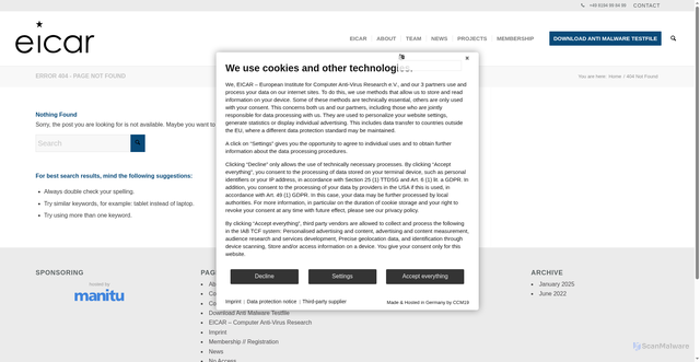 Security scan screenshot of https://www.eicar.org/?page_id=3950