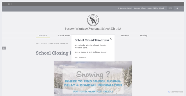 Security scan screenshot of https://www.swregional.org/district/school-closing-information