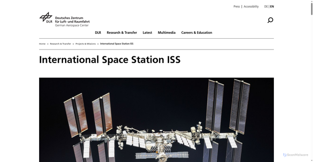 Security scan screenshot of https://www.dlr.de/en/research-and-transfer/projects-and-missions/iss
