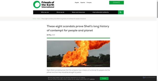 Security scan screenshot of https://www.foei.org/eight-shell-scandals/