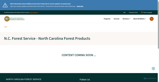 Security scan screenshot of https://www.ncagr.gov/divisions/nc-forest-service/nc-forest-products