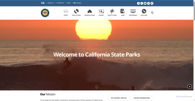 Security scan screenshot of https://www.parks.ca.gov