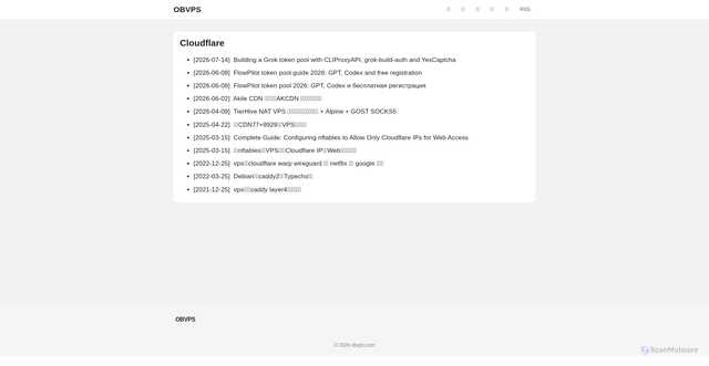 Security scan screenshot of https://obvps.pages.dev/tags/Cloudflare