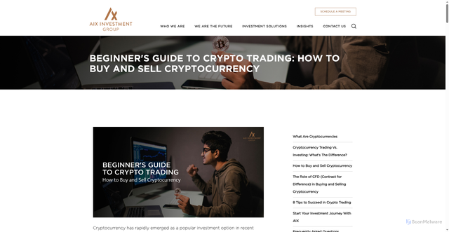 Security scan screenshot of https://www.aixinvestment.com/beginners-guide-to-crypto-trading-how-to-buy-and-sell-cryptocurrency/