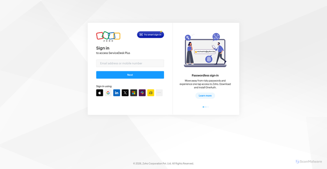 Security scan screenshot of https://amfrd.sdpondemand.manageengine.com