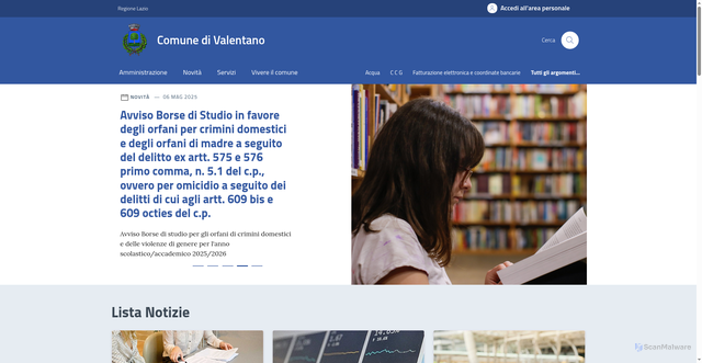 Security scan screenshot of https://comune.valentano.vt.it/