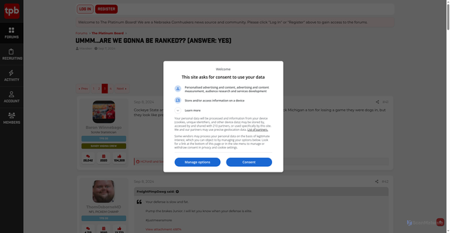 Security scan screenshot of https://theplatinumboard.com/threads/ummm-are-we-gonna-be-ranked-answer-yes.14741/post-594845
