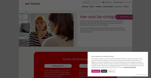 Security scan screenshot of https://www.profamilia.de//