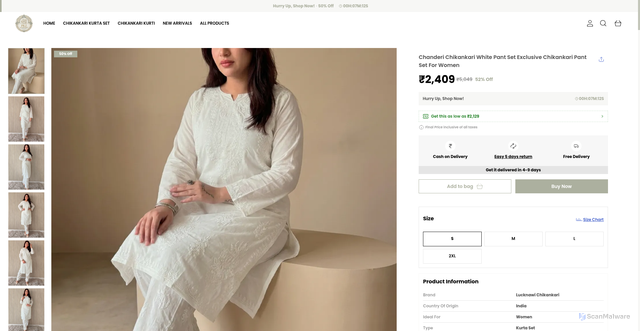Security scan screenshot of https://pkzlucknawichikan.com/Chanderi-Chikankari-White-Pant-Set-Exclusive-Chikankari-Pant-Set-For/catalogue/8p67B1pn/eE2Xm31_