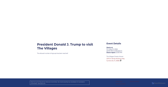 Security scan screenshot of https://events.gop.com/events/president-trump-to-visit-villages