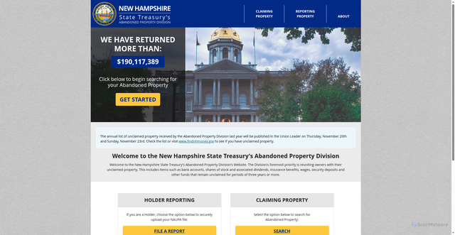 Security scan screenshot of https://www.findnhmoney.gov/