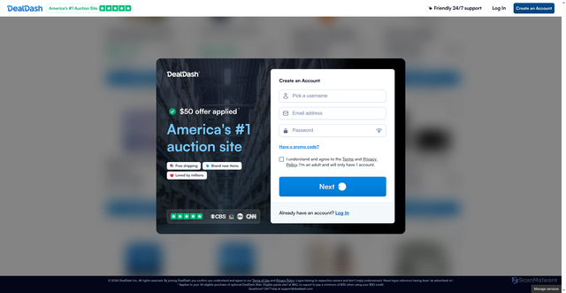 Security scan screenshot of https://DealDash.com