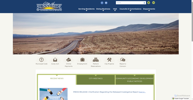 Security scan screenshot of https://www.sunnyside-wa.gov/