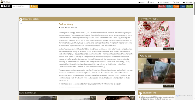 Security scan screenshot of https://www.blackfacts.com/fact/andrew-young