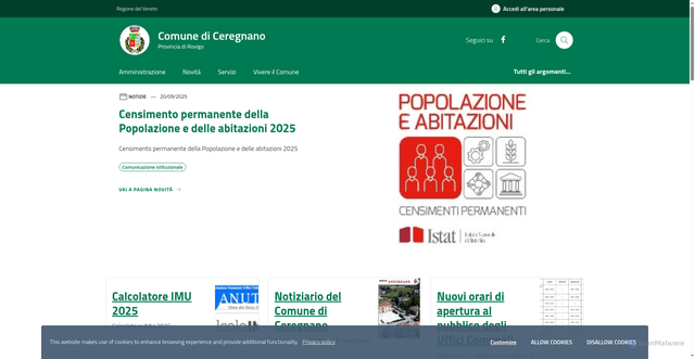 Security scan screenshot of https://www.comune.ceregnano.ro.it/home