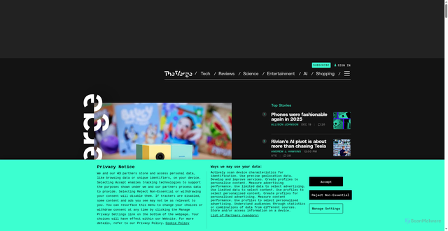 Security scan screenshot of https://theverge.com