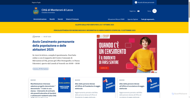 Security scan screenshot of https://www.comune.monteroni.le.it/