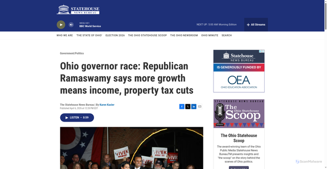 Security scan screenshot of https://www.statenews.org/government-politics/2026-04-06/ohio-governor-race-republican-ramaswamy-talks-zero-income-taxes-property-tax-rollback