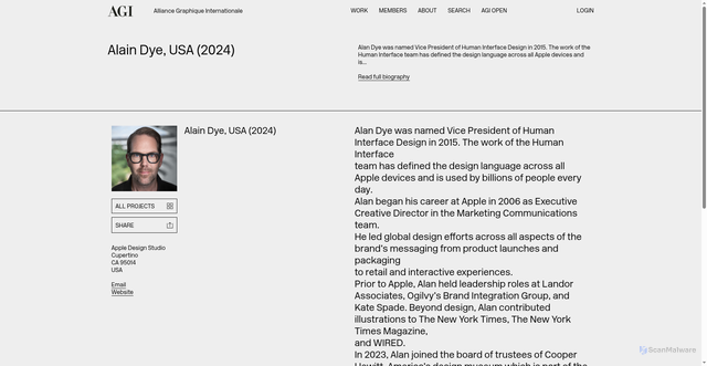 Security scan screenshot of https://a-g-i.org/user/alaindye/