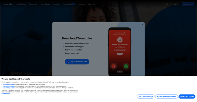 Security scan screenshot of https://truecaller.com