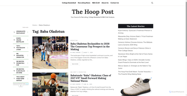 Security scan screenshot of https://thehooppost.com/tag/baba-oladotun/