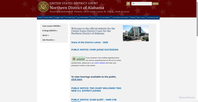 Security scan screenshot of https://alnd.uscourts.gov