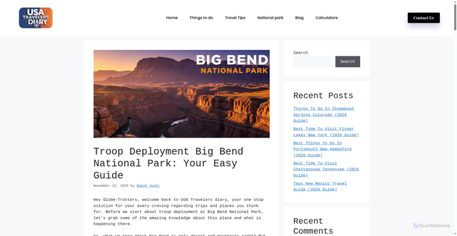 Security scan screenshot of https://usatravelersdiary.com/big-bend-national-park/
