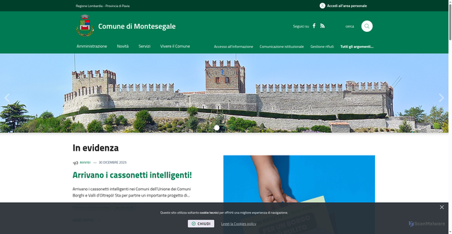 Security scan screenshot of https://www.comune.montesegale.pv.it/it-it/home
