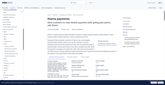 Security scan screenshot of https://docs.stripe.com/payments/klarna