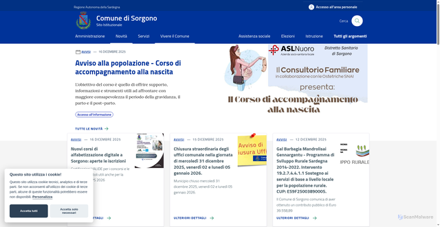Security scan screenshot of https://www.comune.sorgono.nu.it/