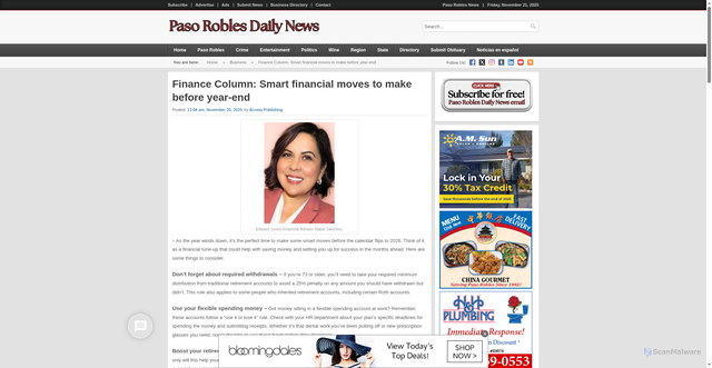 Security scan screenshot of https://pasoroblesdailynews.com/finance-column-smart-financial-moves-to-make-before-year-end/216221/