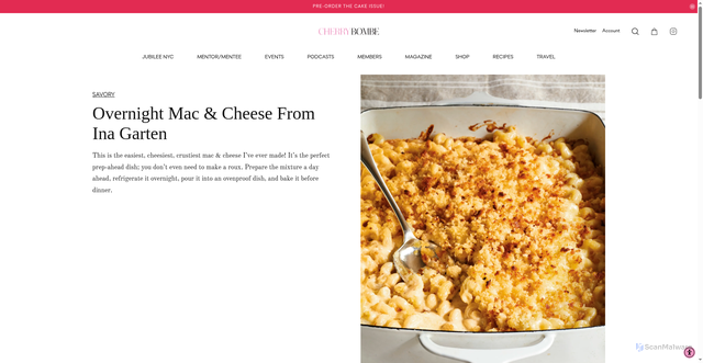 Security scan screenshot of https://cherrybombe.com/blogs/recipes/ina-garten-mac-and-cheese