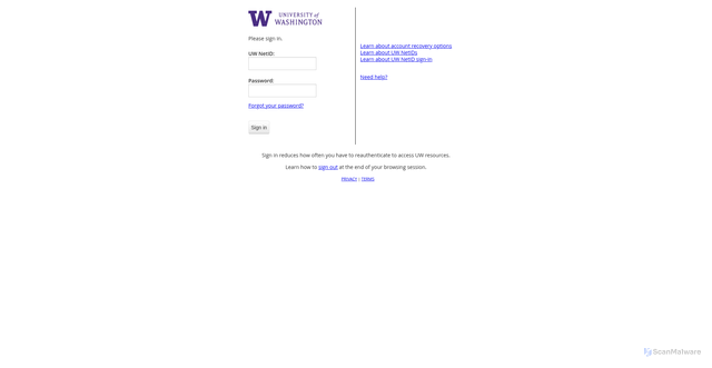 Security scan screenshot of idp.u.washington.edu
